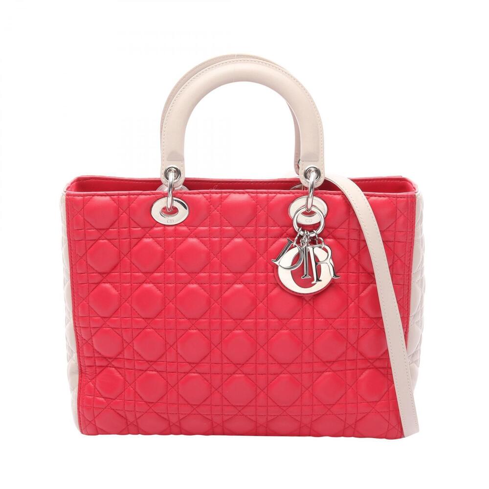 Christian Dior Lady Cannage Handbag Leather Pink Gray